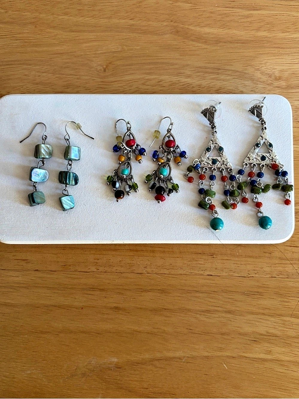 Beaded Dangle Earrings in Silver & multi color beads or stones